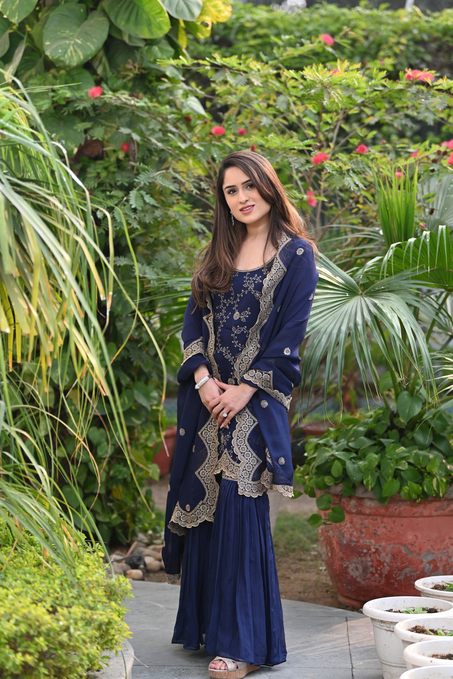 Nikita Vasdev in Sunehri Blue Sharara Set