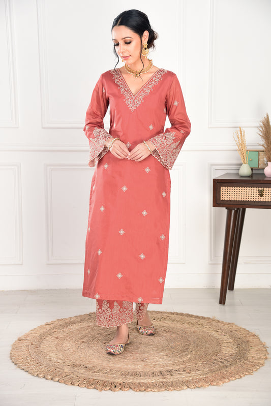 Rust Chanderi Silk Suit Set