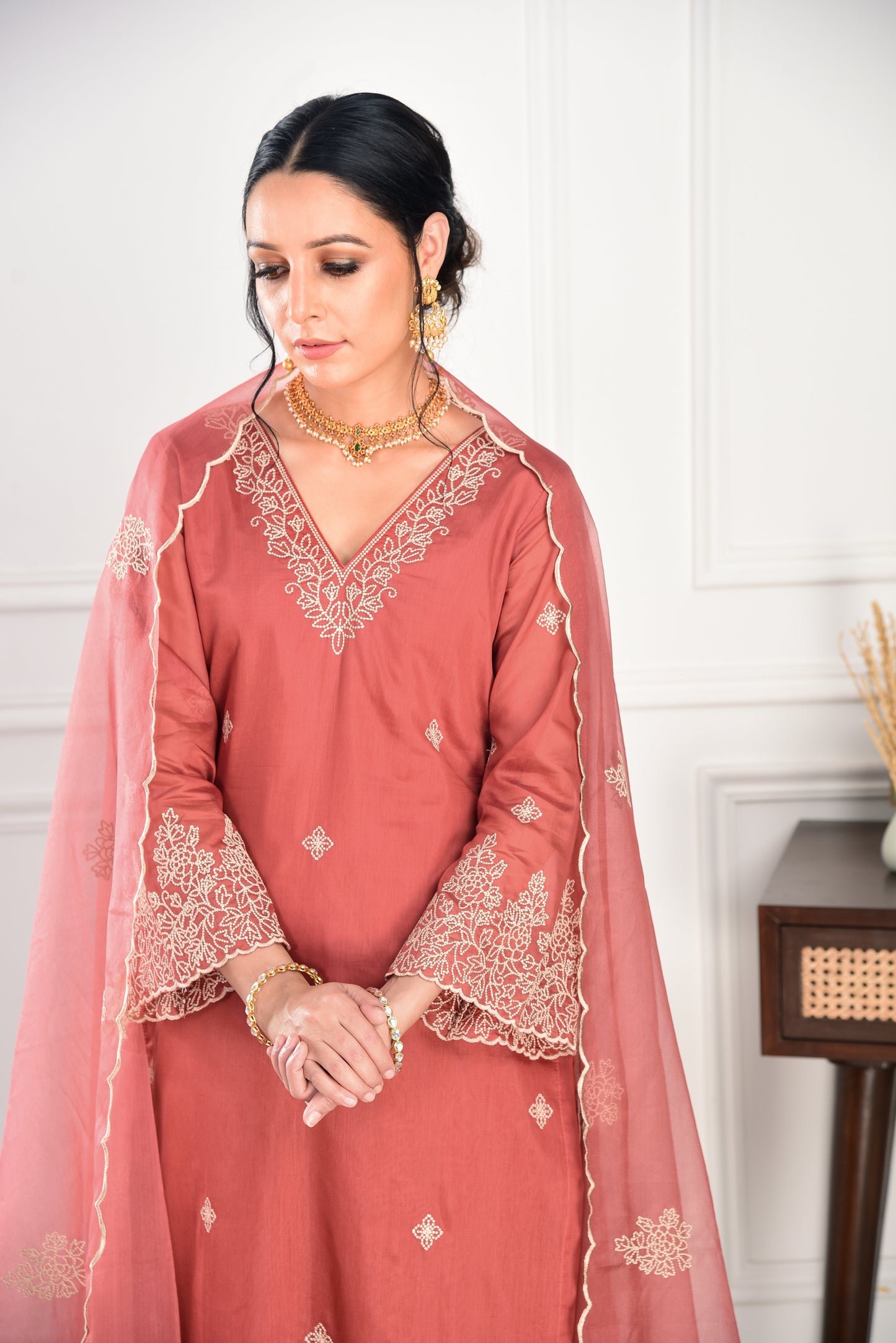 Rust Chanderi Silk Suit Set