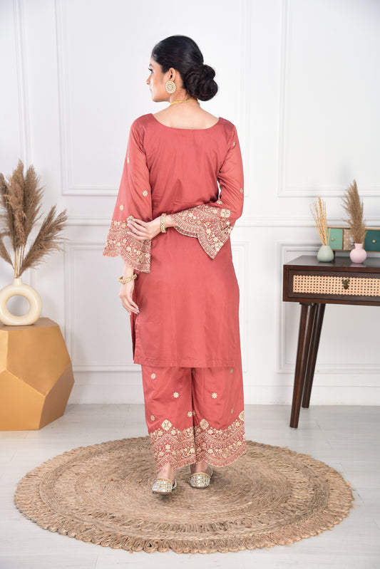 Rust Chanderi Silk Suit Set
