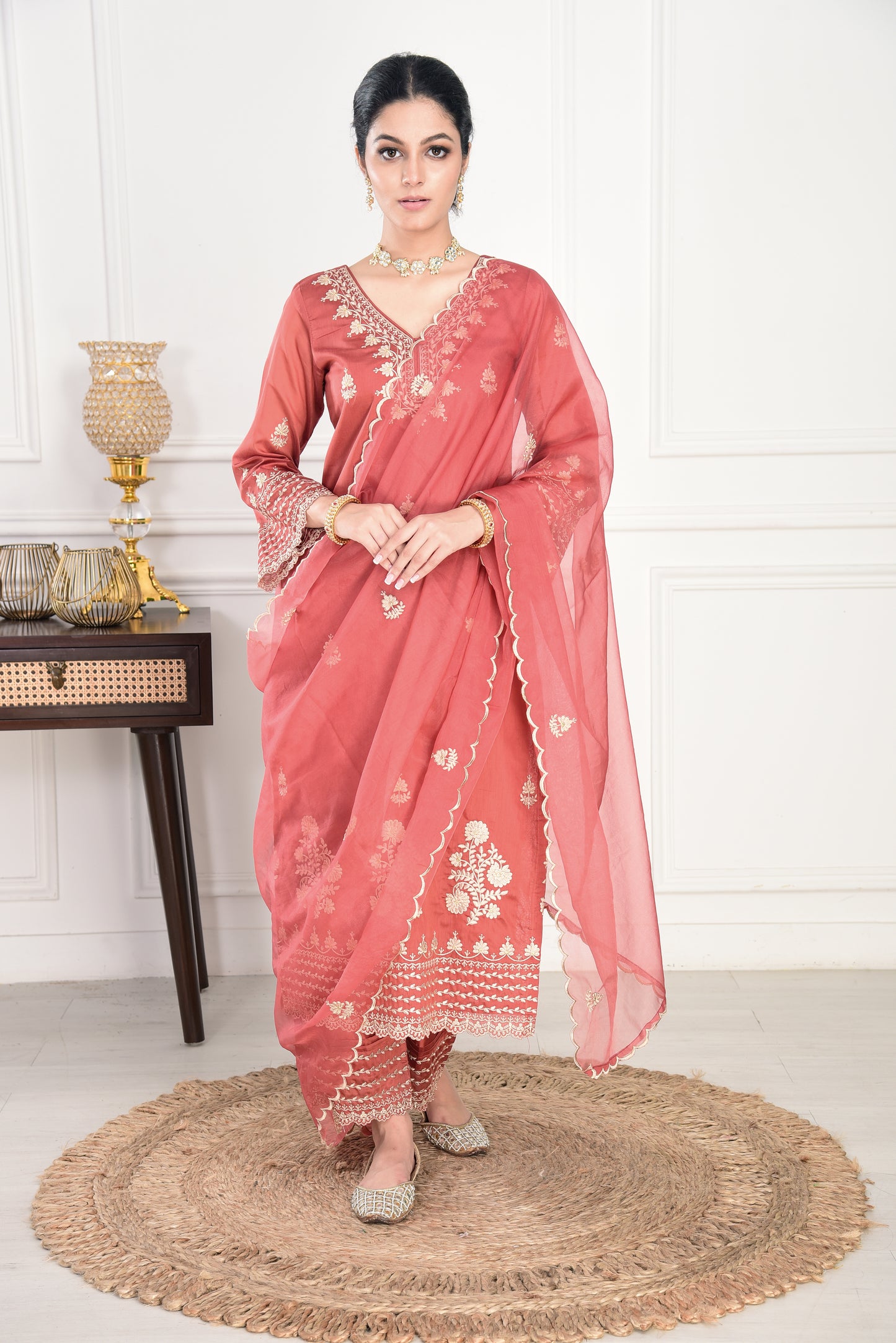 Rust Chanderi Silk Suit Set