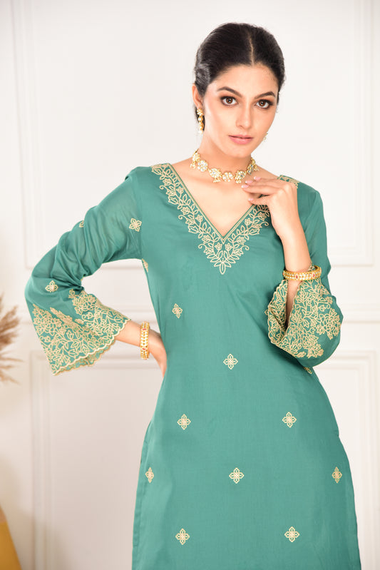 Pine Green Chanderi Silk Suit Set