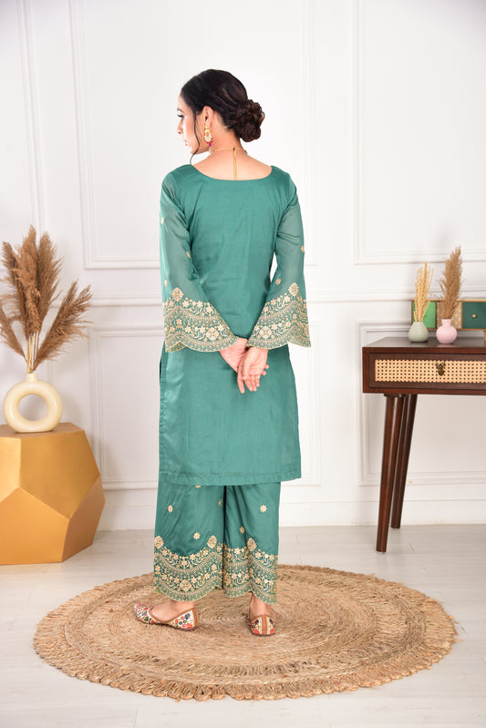 Pine Green Chanderi Silk Suit Set