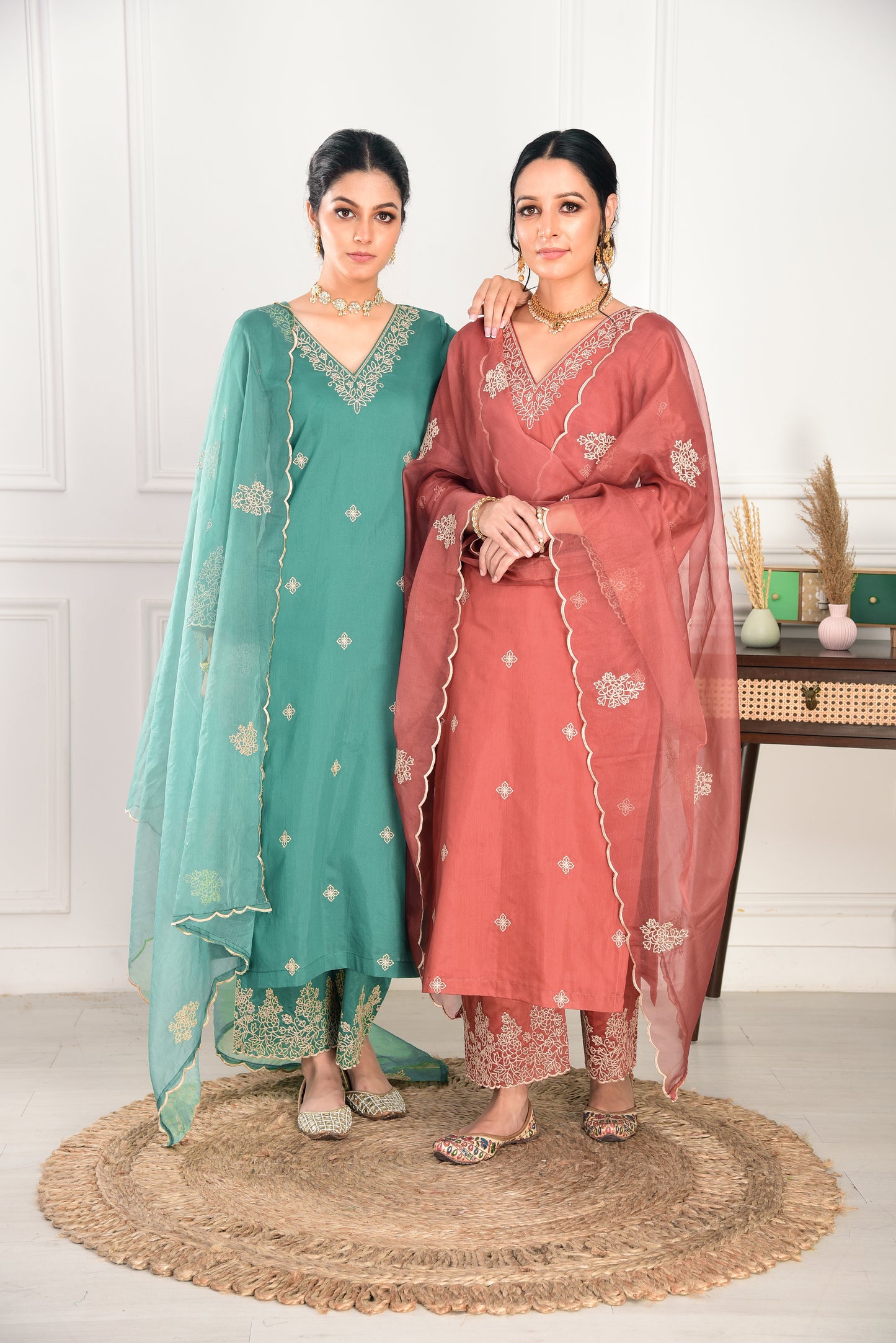 Pine Green Chanderi Silk Suit Set