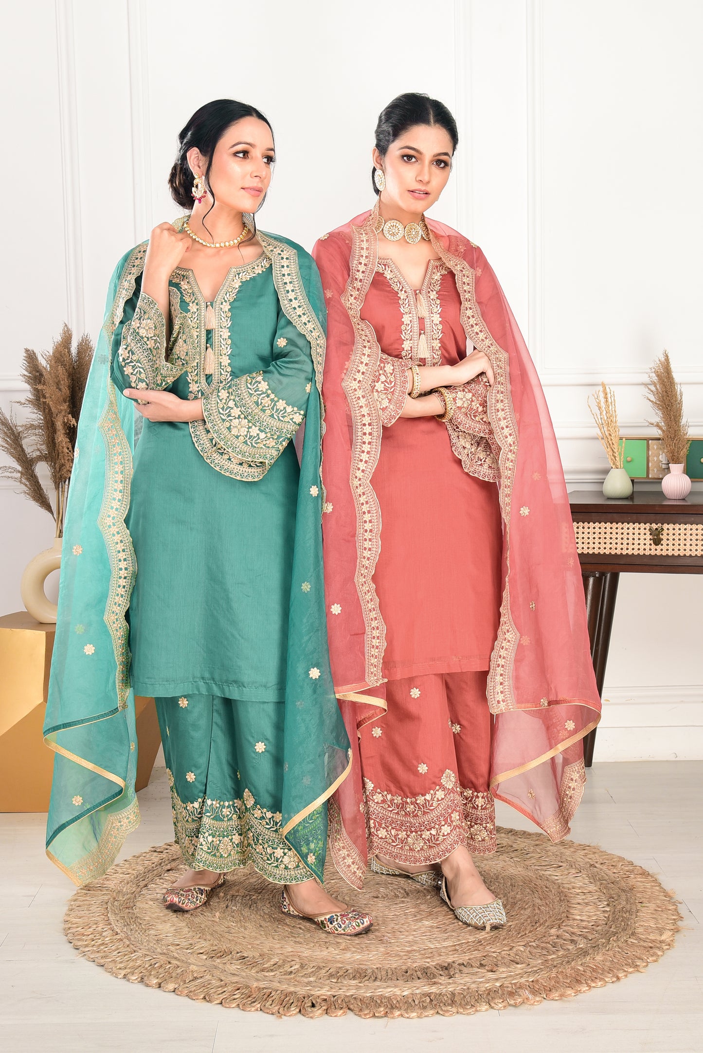 Pine Green Chanderi Silk Suit Set