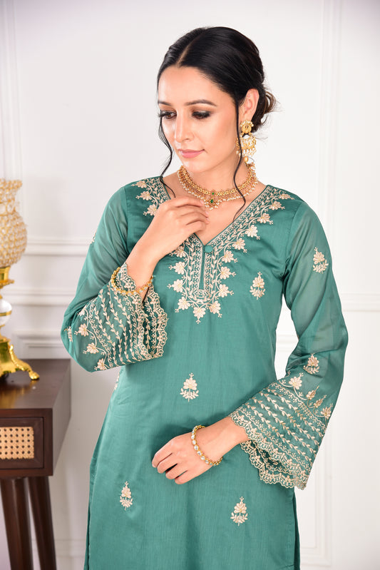 Pine Green Chanderi Silk Suit Set