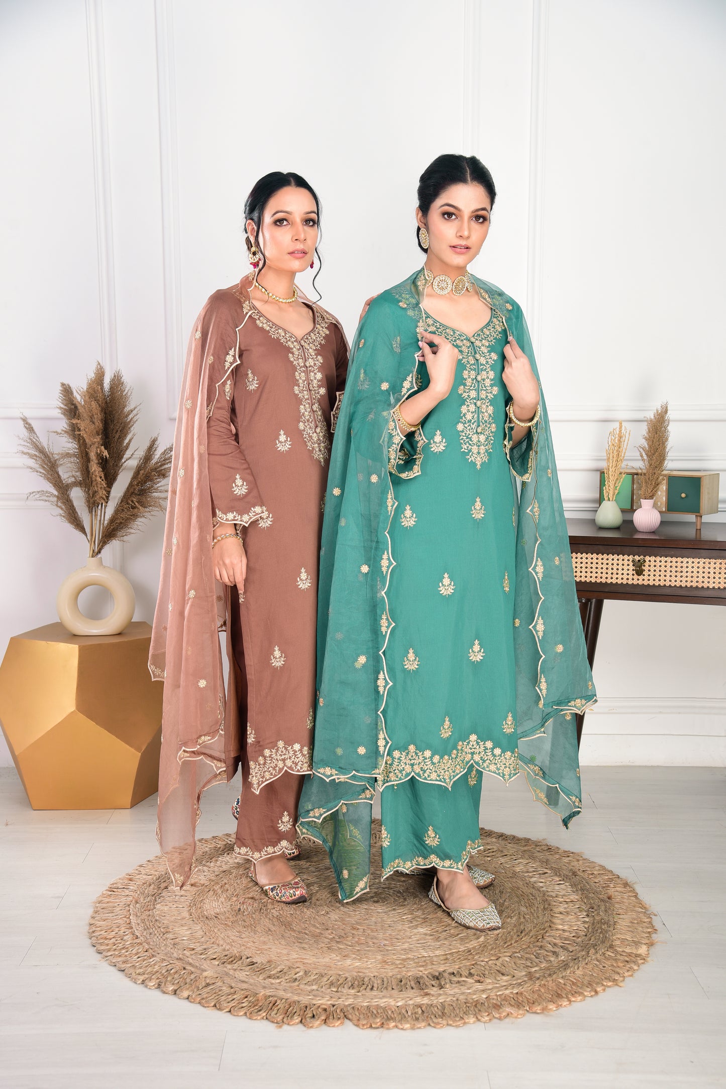Pine Green Chanderi Silk Suit Set