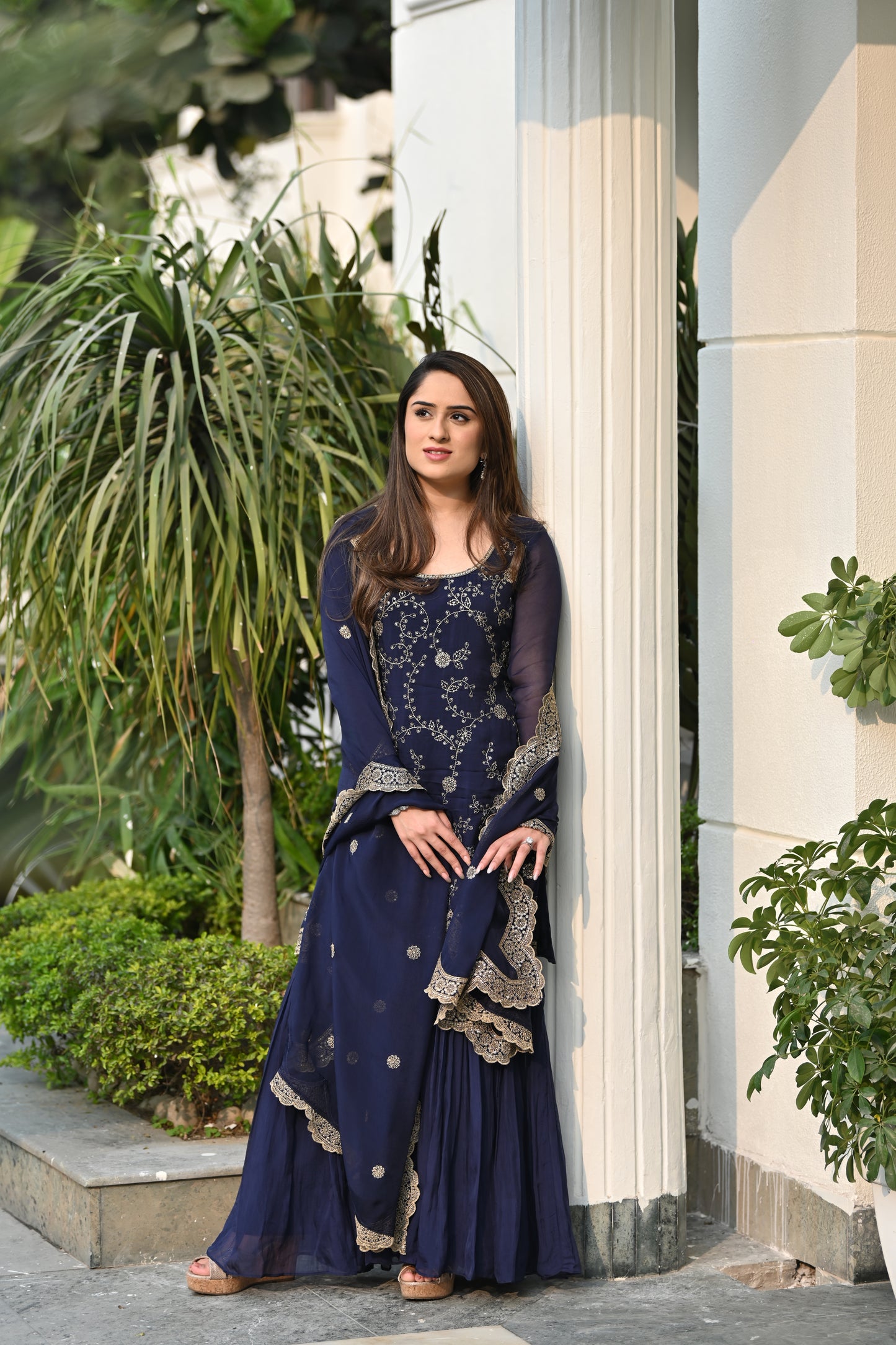 Nikita Vasdev in Sunehri Blue Sharara Set