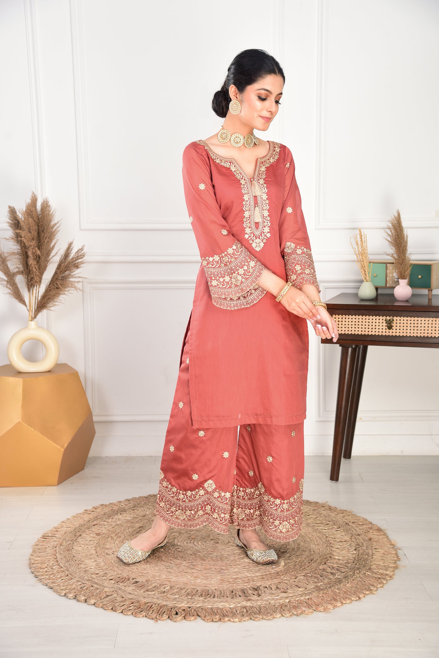 Rust Chanderi Silk Suit Set