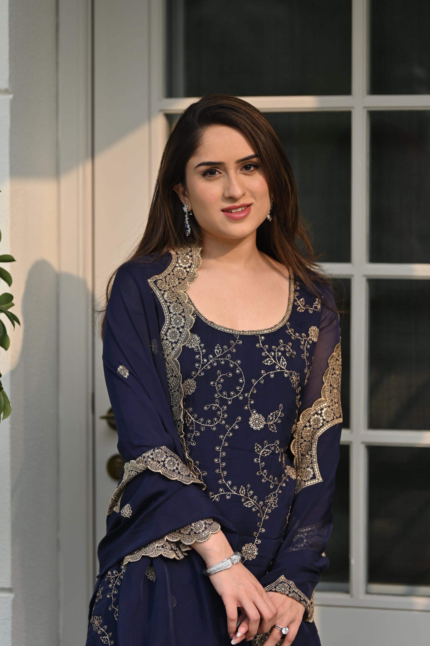 Nikita Vasdev in Sunehri Blue Sharara Set