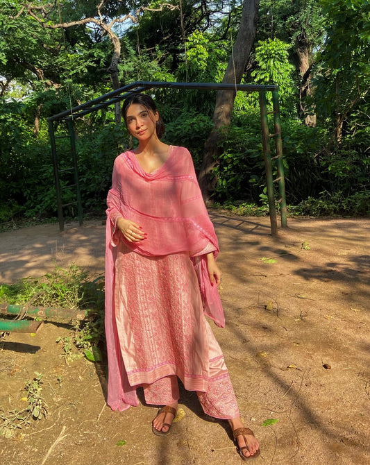 Kritika Sonik in Rustic Pink Chanderi Suit Set