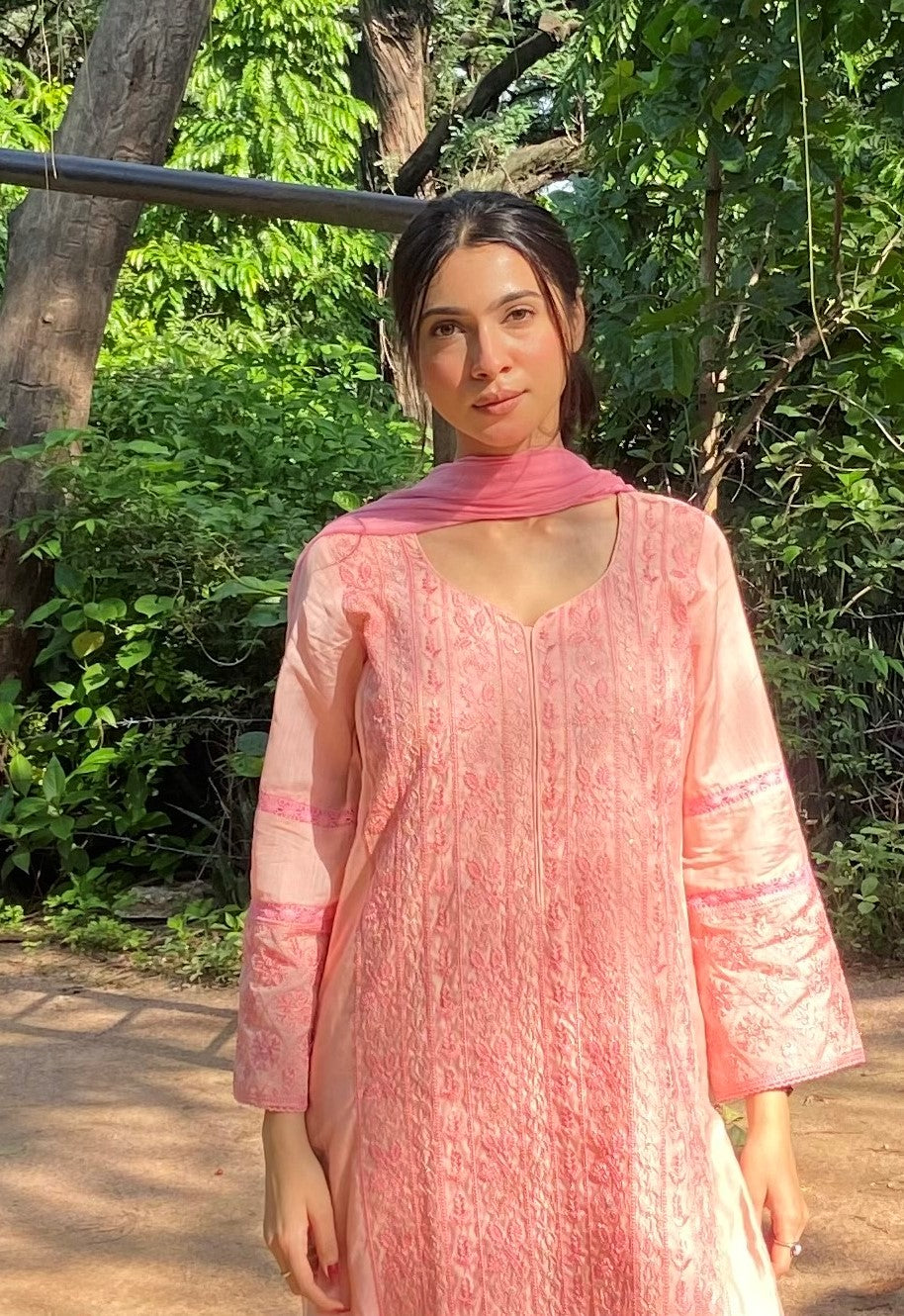 Kritika Sonik in Rustic Pink Chanderi Suit Set