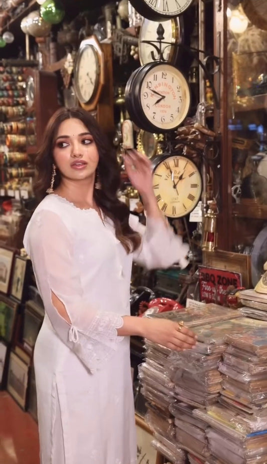 Jiya Shankar in Aseem Ivory White Embroidered Straight Suit Set