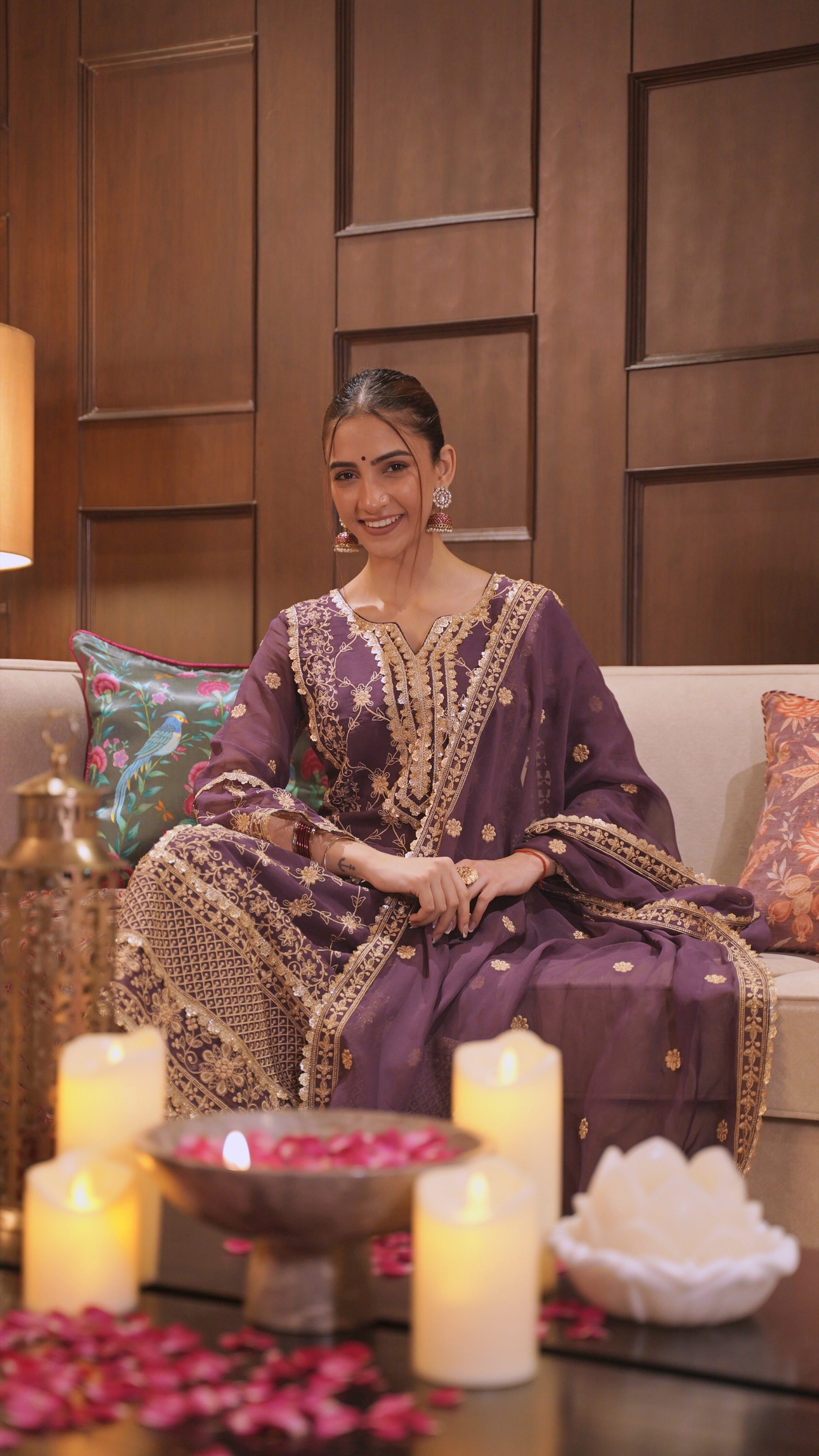 Shreya Lakhani in IRA - Purple Organza A-line Suit Set