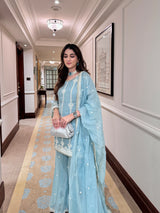 Meher Taluja in Chandani - Blue Organza Sharara Set.
