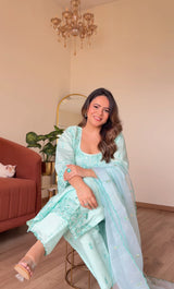 POOJA (@thefashionchauvinst) in ROSHINI - Sea Green Chanderi Suit Set