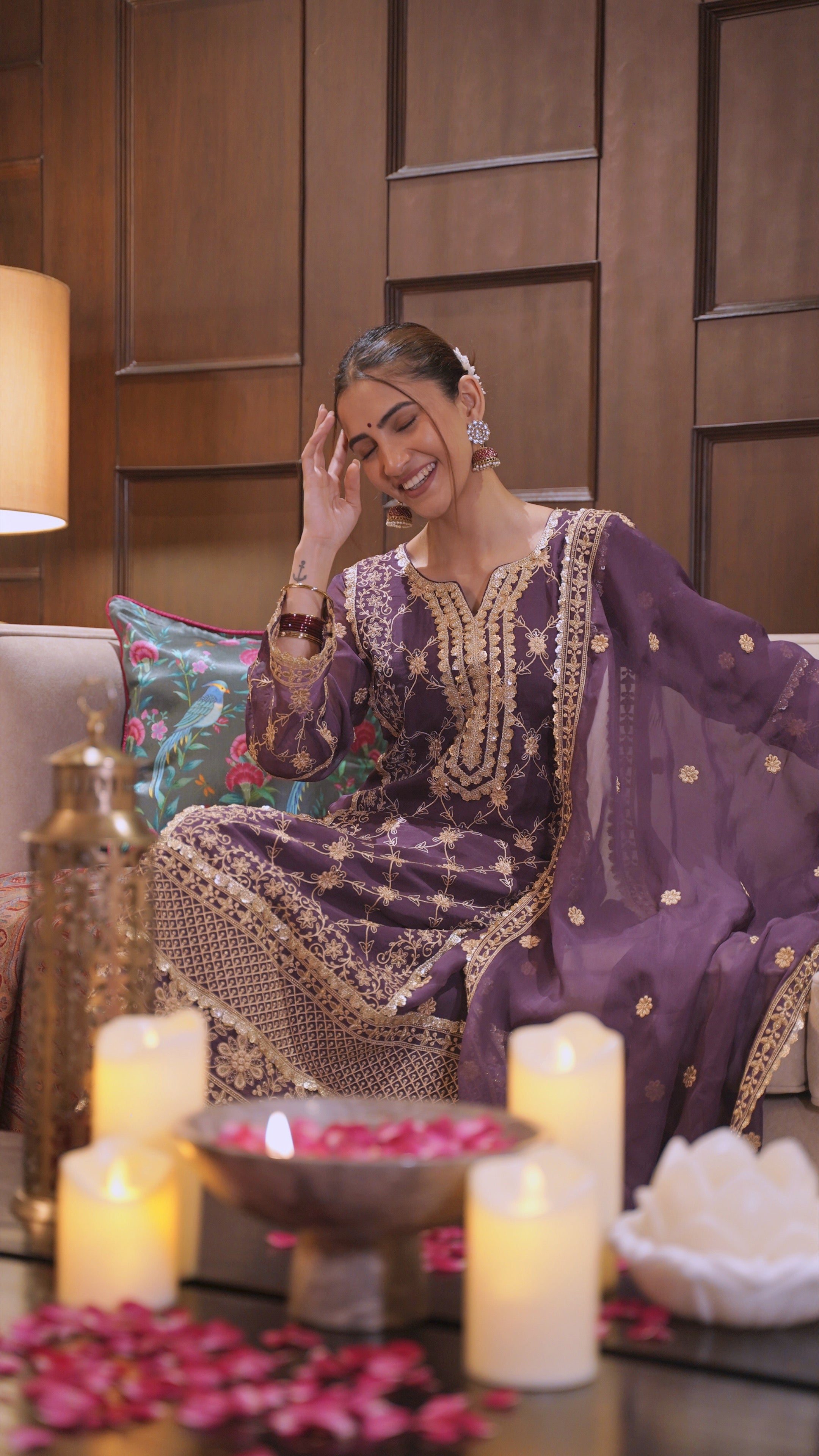 Shreya Lakhani in IRA - Purple Organza A-line Suit Set