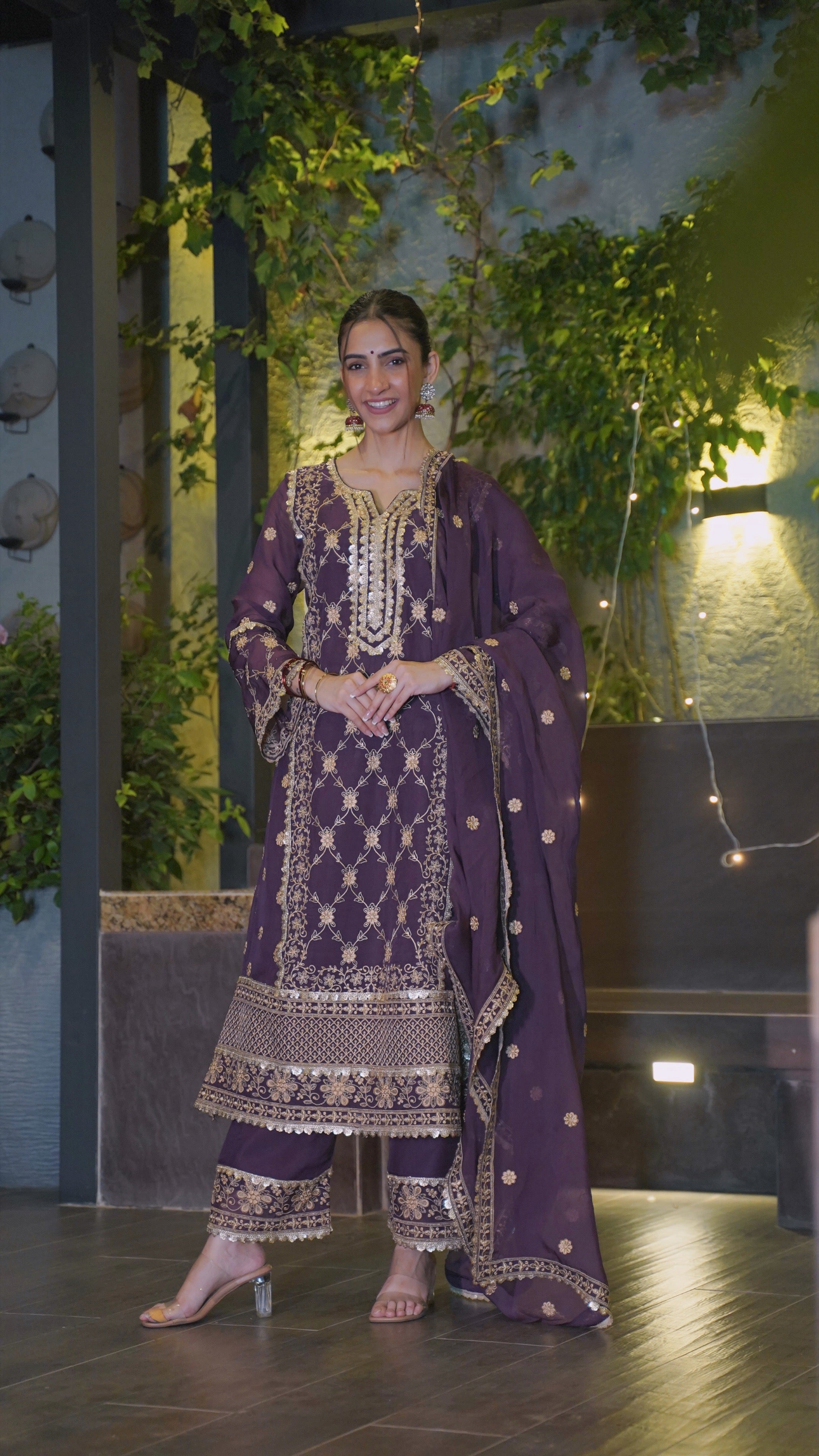Shreya Lakhani in IRA - Purple Organza A-line Suit Set