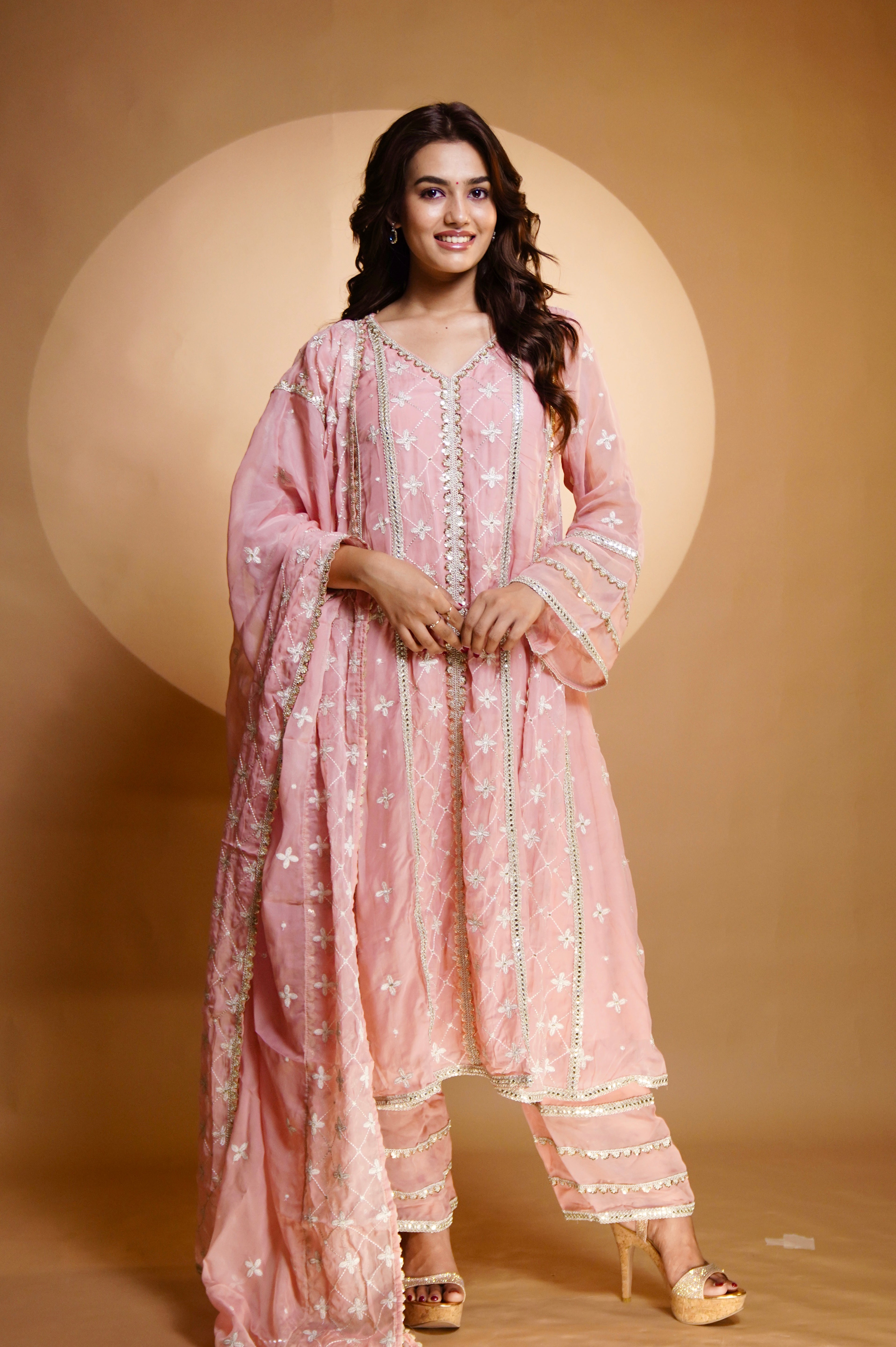 Vidhi Yadav in Sitara - Pink Organza Anarkali Set.