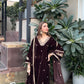 Shreya Lakhani in SWARA - Velvet Brown Straight Suit Set.
