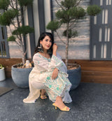 Pallavi Goel in Asoniya - Ivory White Chanderi Embroidered Suit Set.