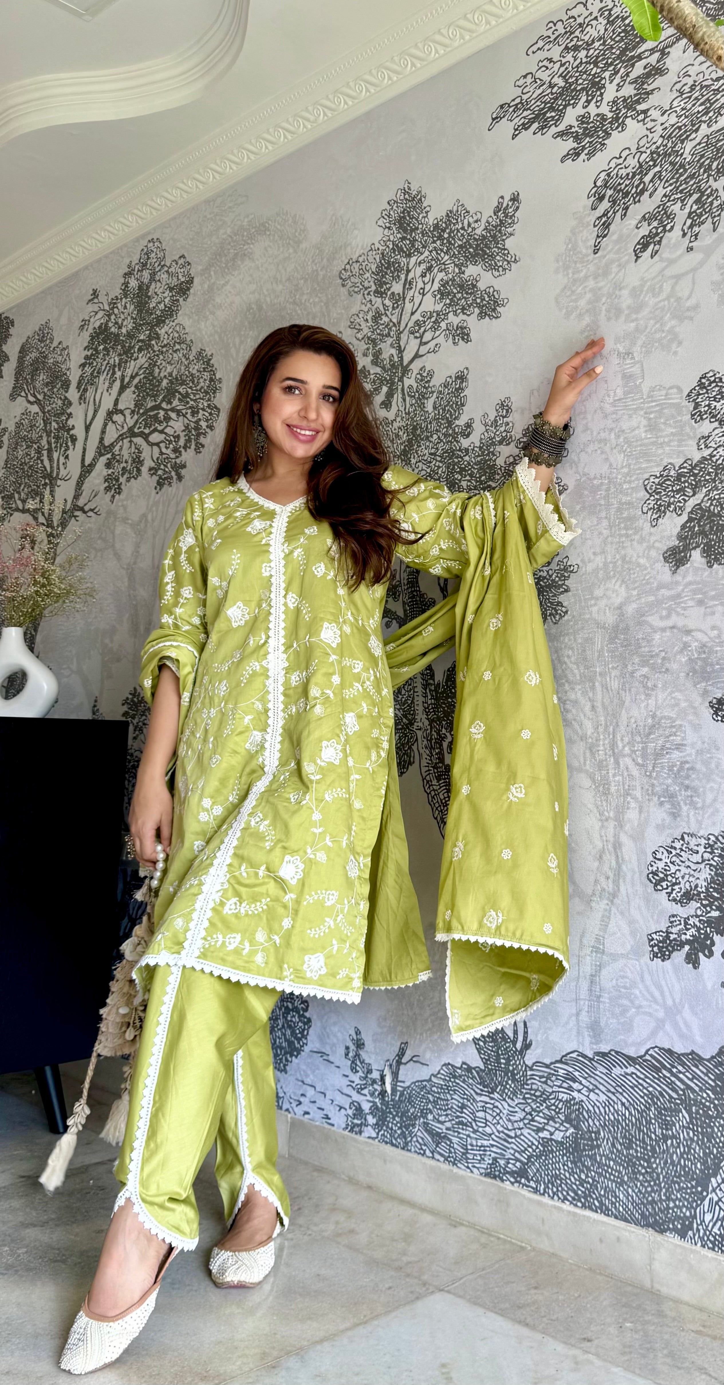 Silkeena Kaur in PRAKRITI - Green Cotton Suit Set