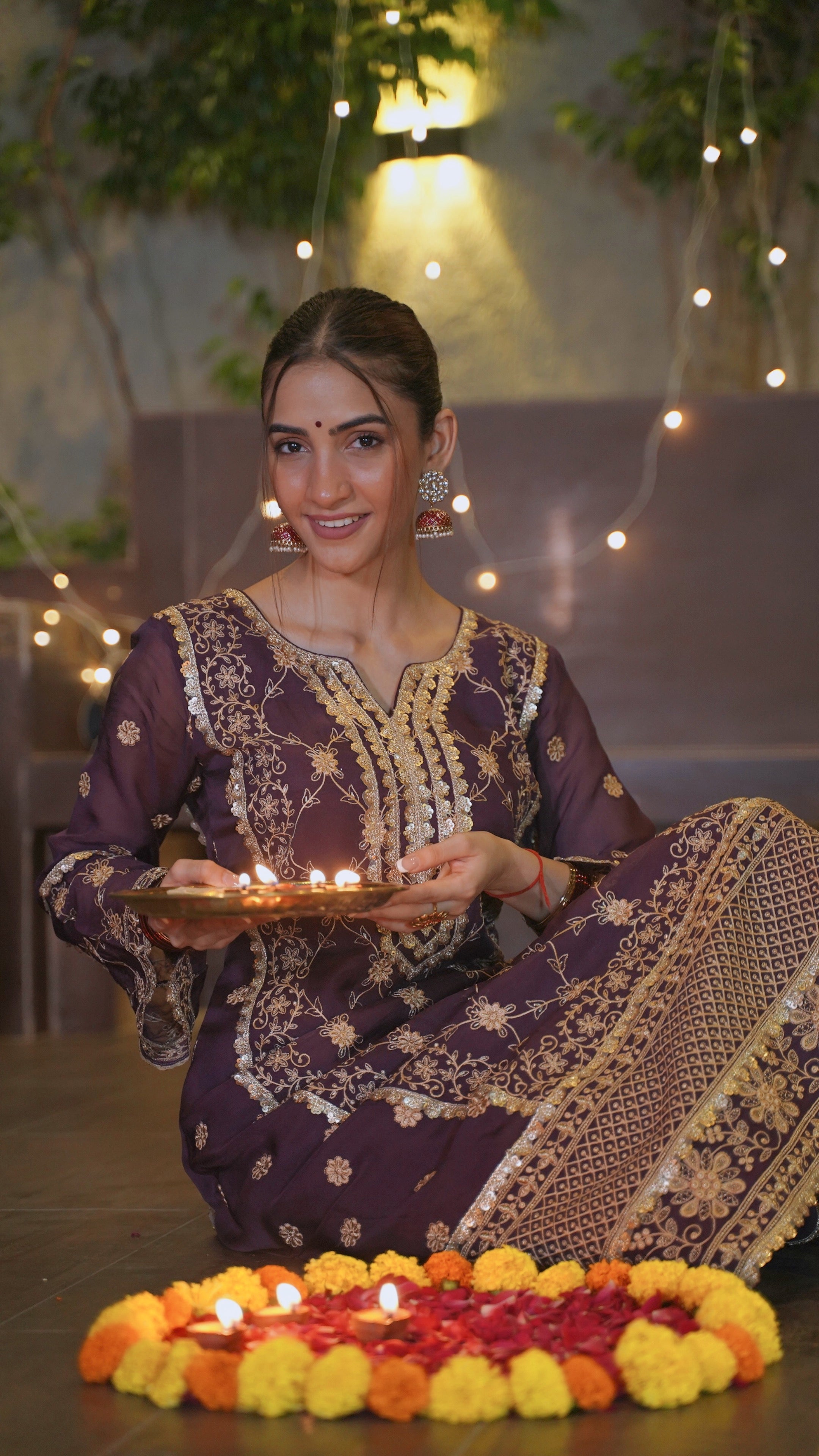 Shreya Lakhani in IRA - Purple Organza A-line Suit Set