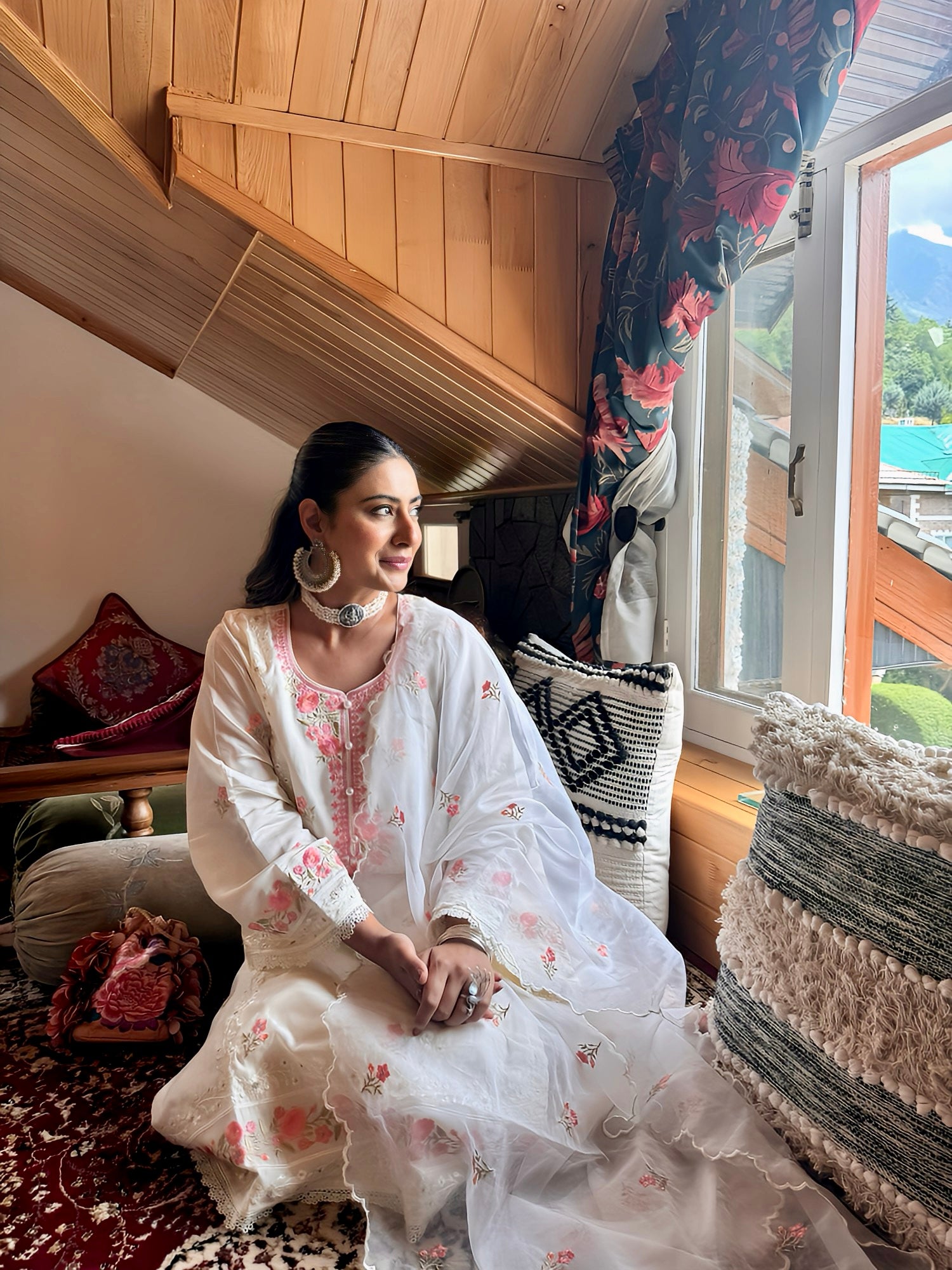 Shivangini Singh Rathore in Nalini - Ivory White Chanderi Embroidered Suit Set.