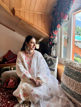 Shivangini Singh Rathore in Nalini - Ivory White Chanderi Embroidered Suit Set.