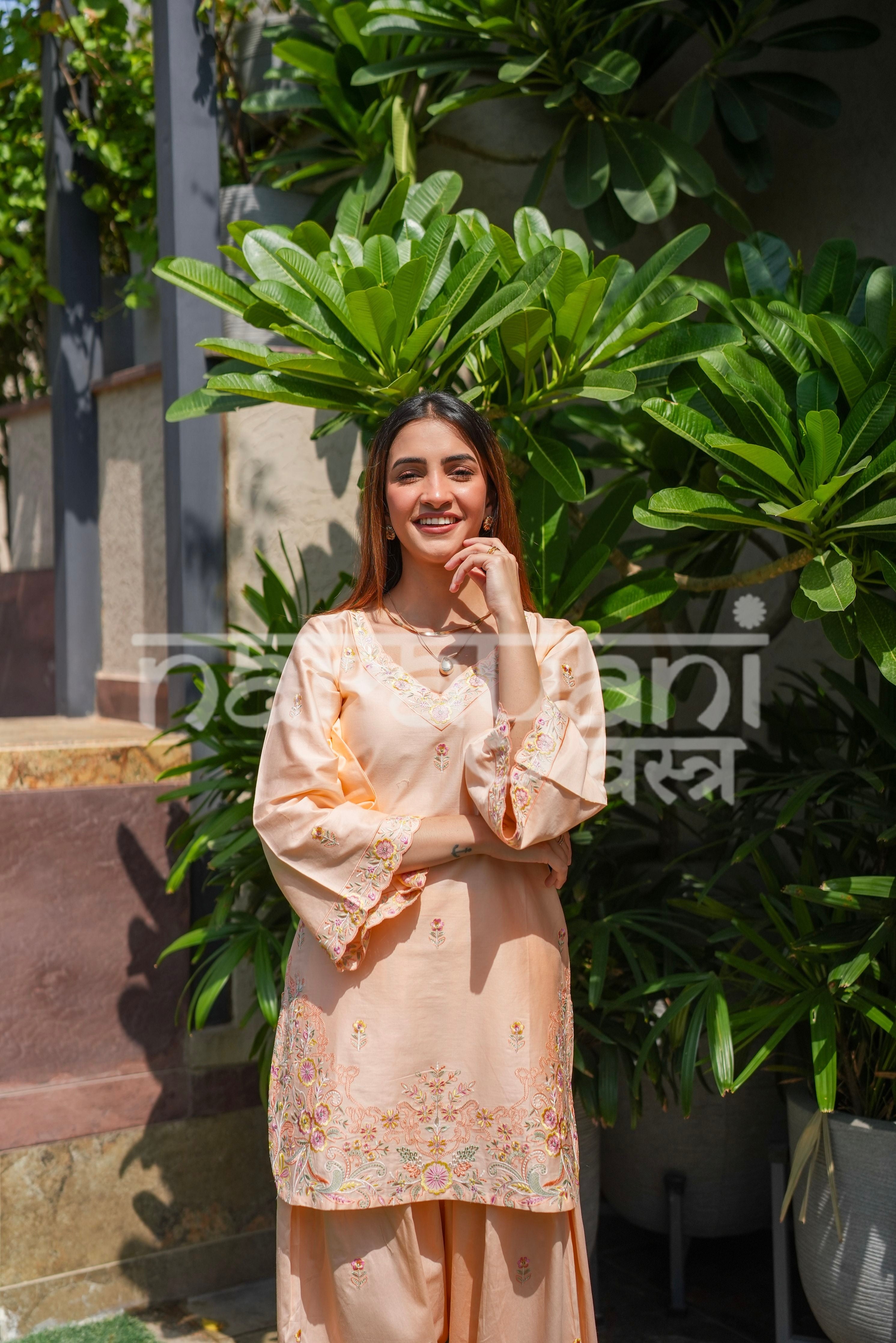 LYRA - Peach Embroidered Cotton Co-ord Set