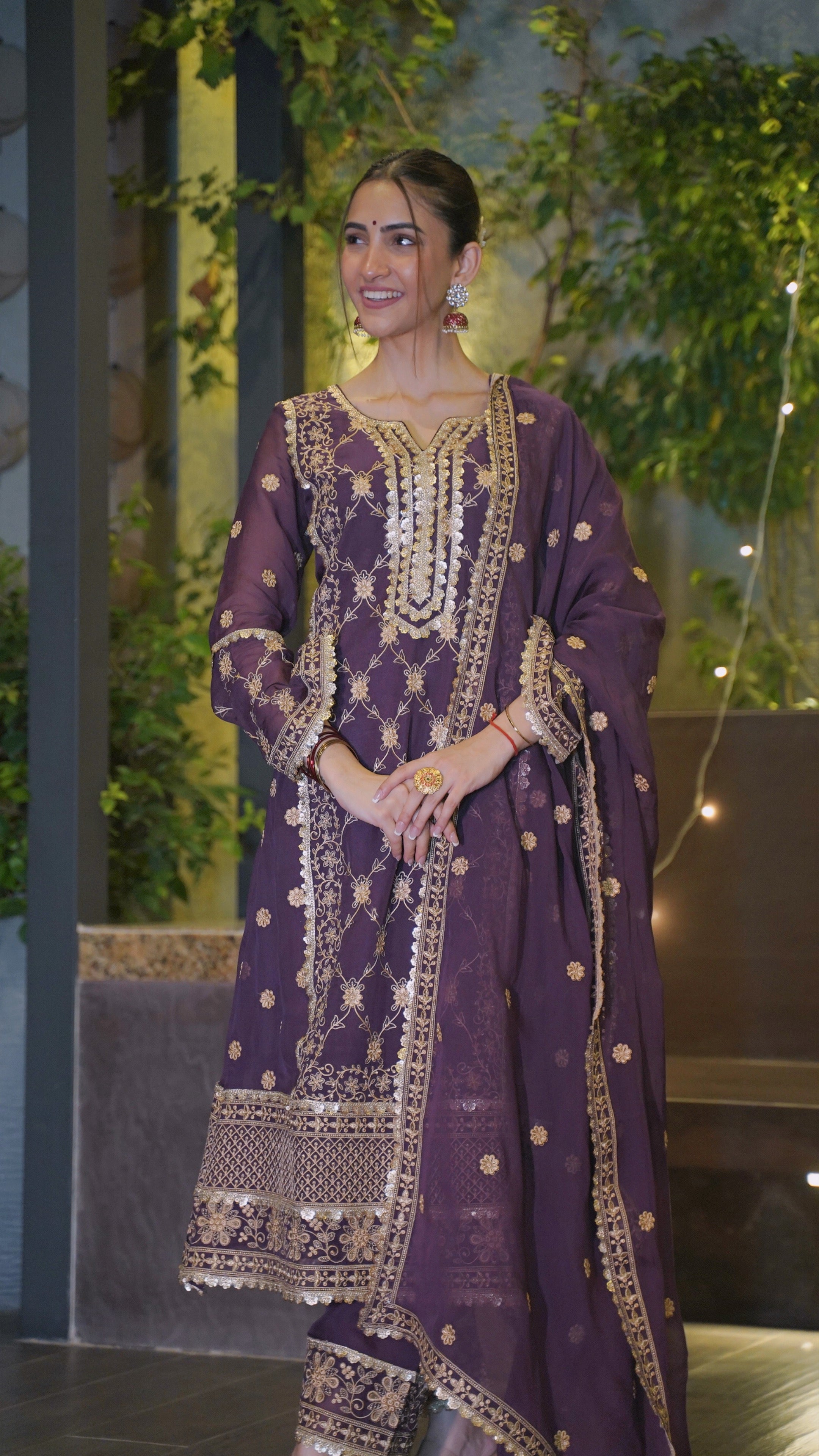 Shreya Lakhani in IRA - Purple Organza A-line Suit Set