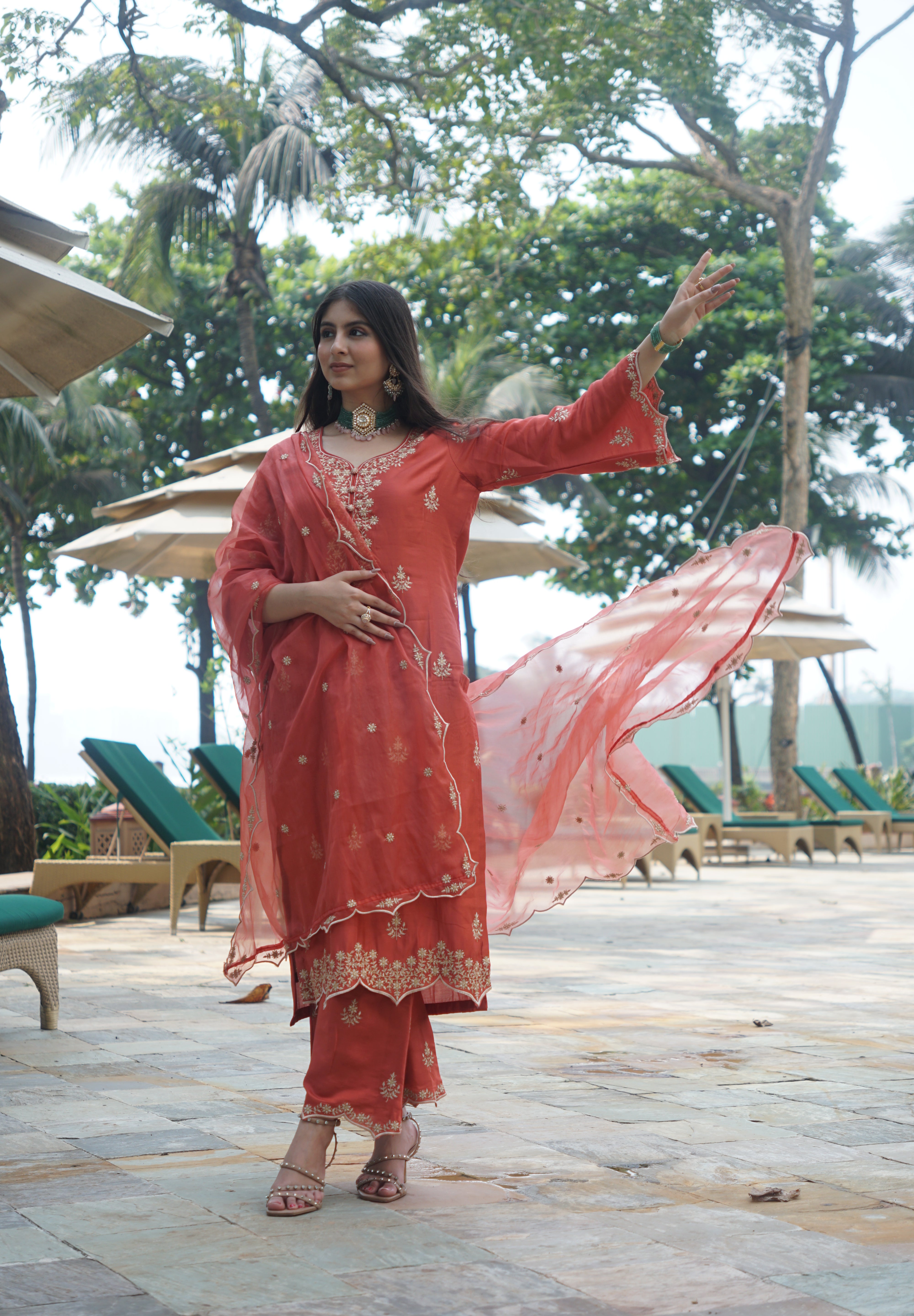 Kreesha in Rust Chanderi Suit Set