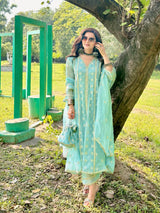 Ishleen kaur In Jashan - Blue Organza Anarkali Set.