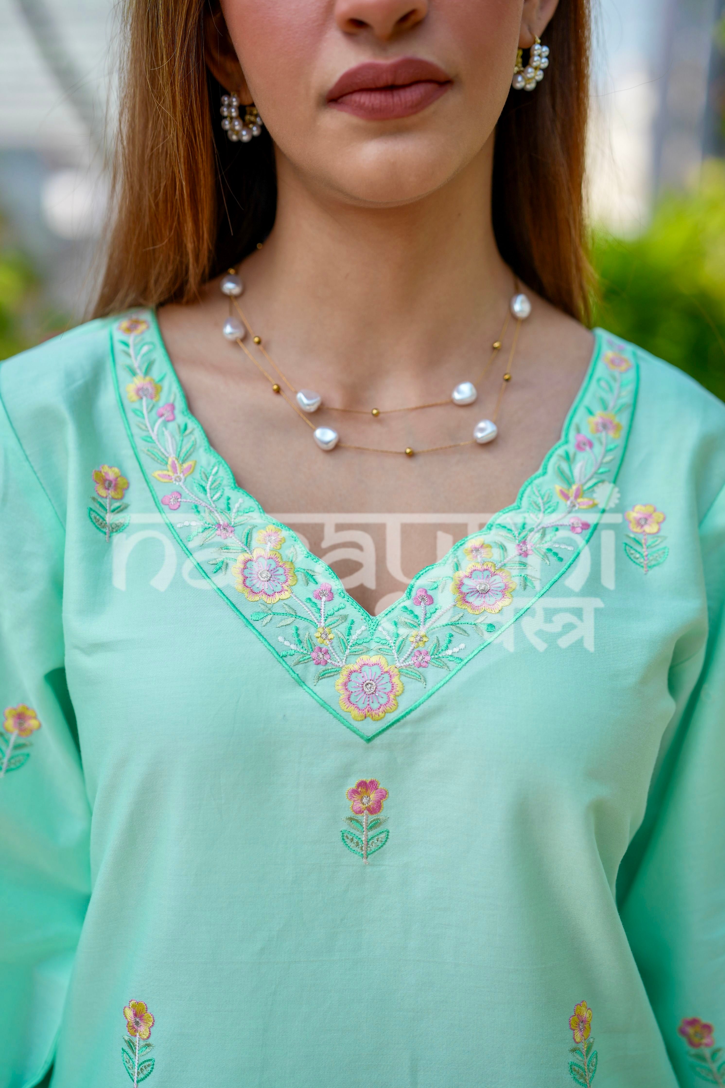 EIRA - Sea Green Embroidered Cotton Co-ord Set