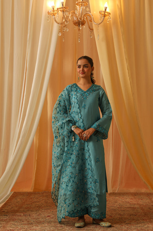 FREYA - Blue Chanderi Suit Set