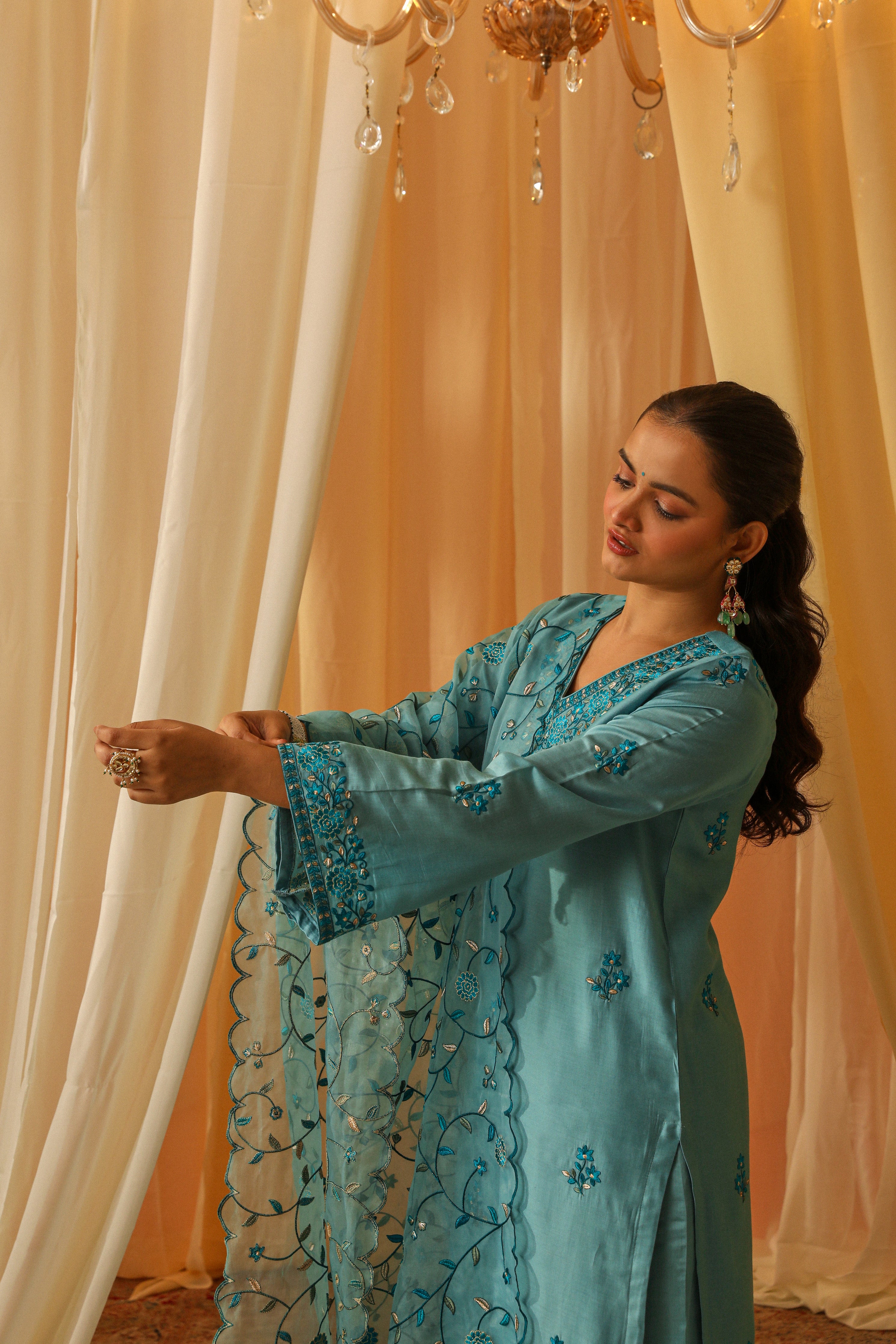 FREYA - Blue Chanderi Suit Set