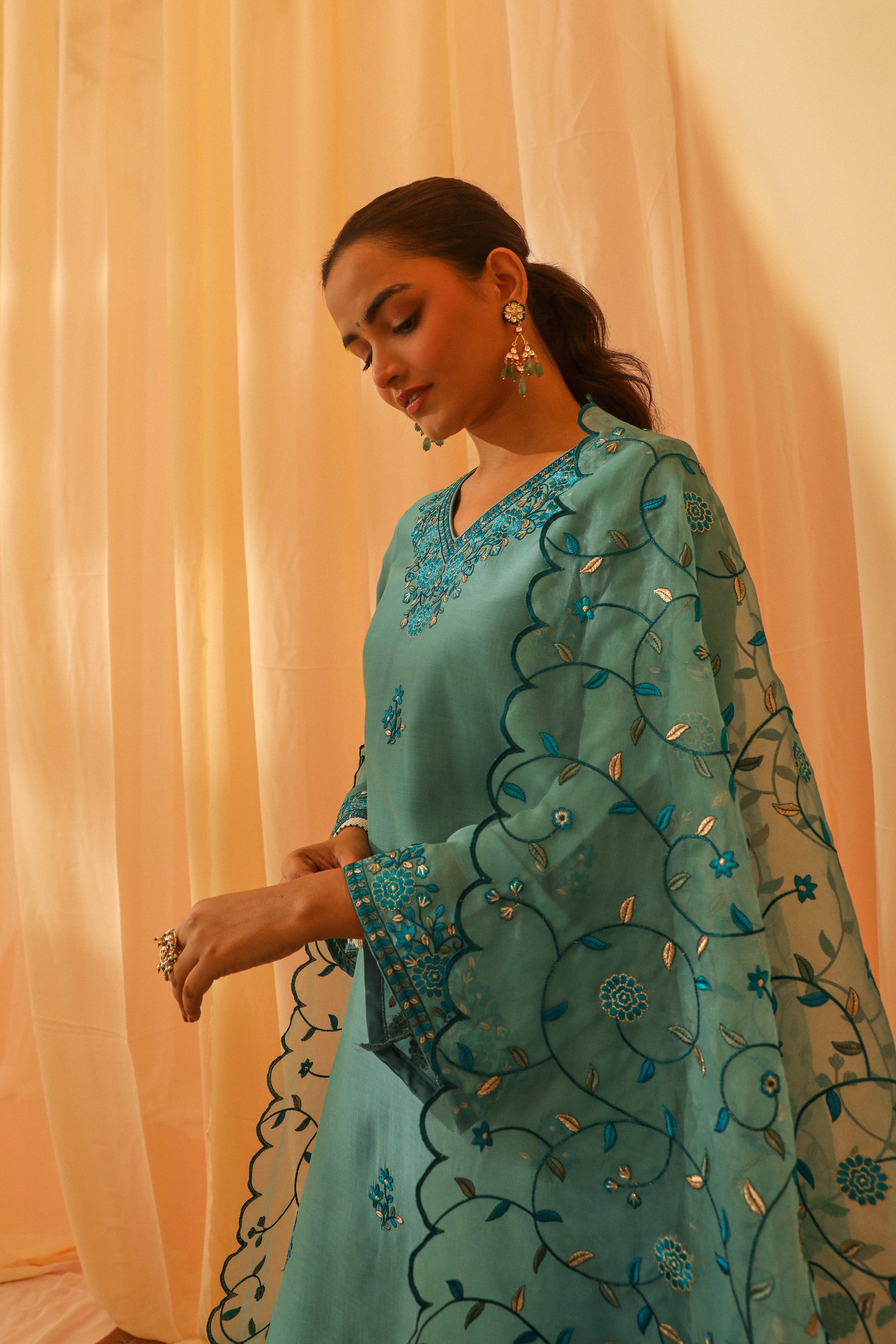 FREYA - Blue Chanderi Suit Set