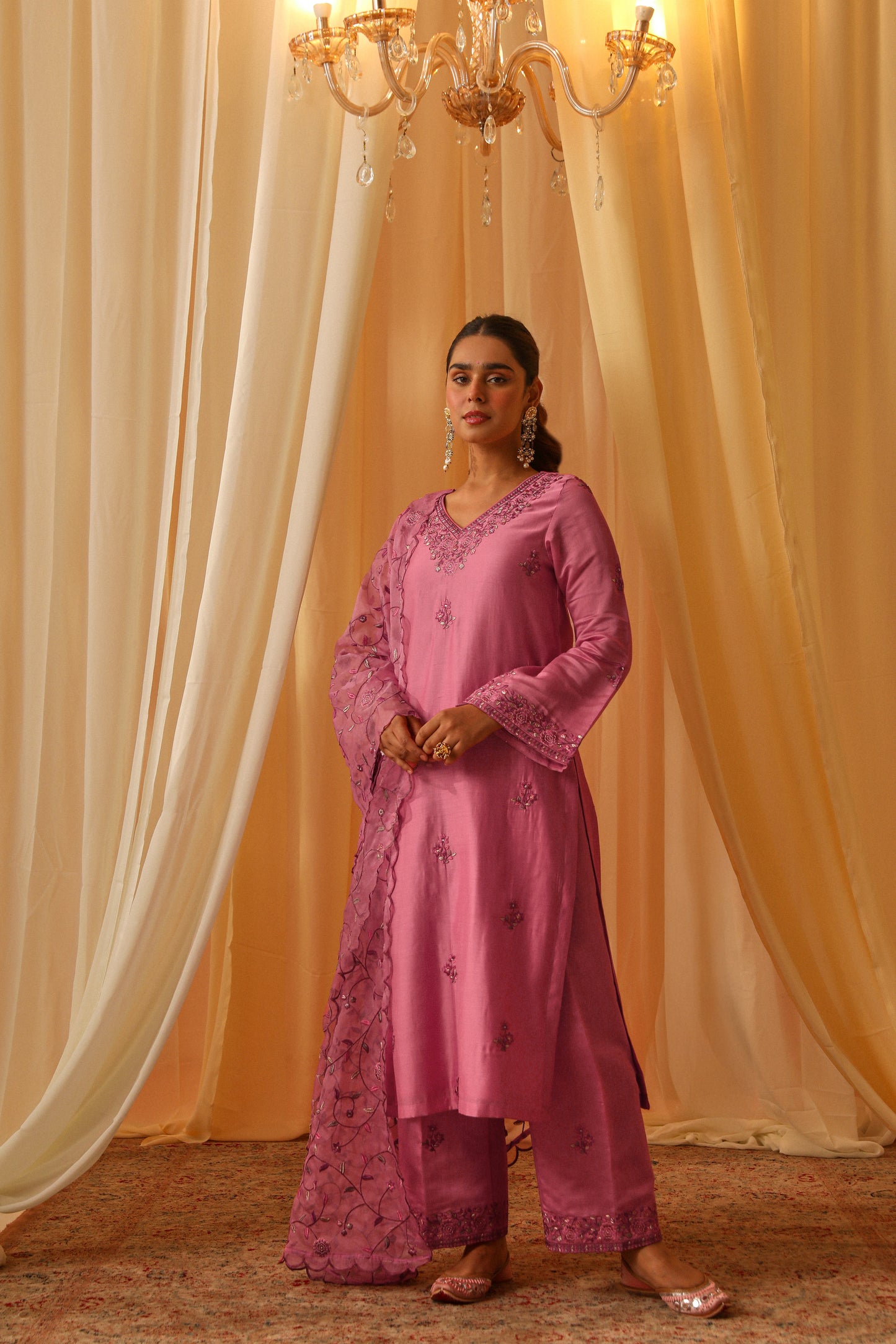 NOOR - Pink Chanderi Suit Set