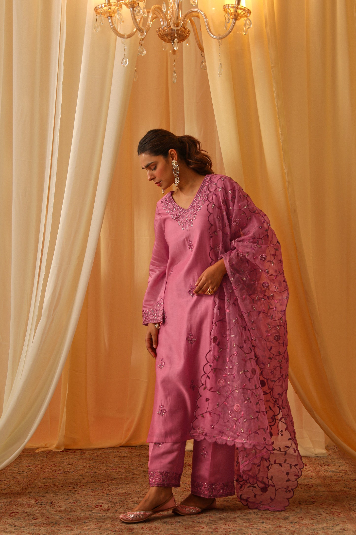 NOOR - Pink Chanderi Suit Set