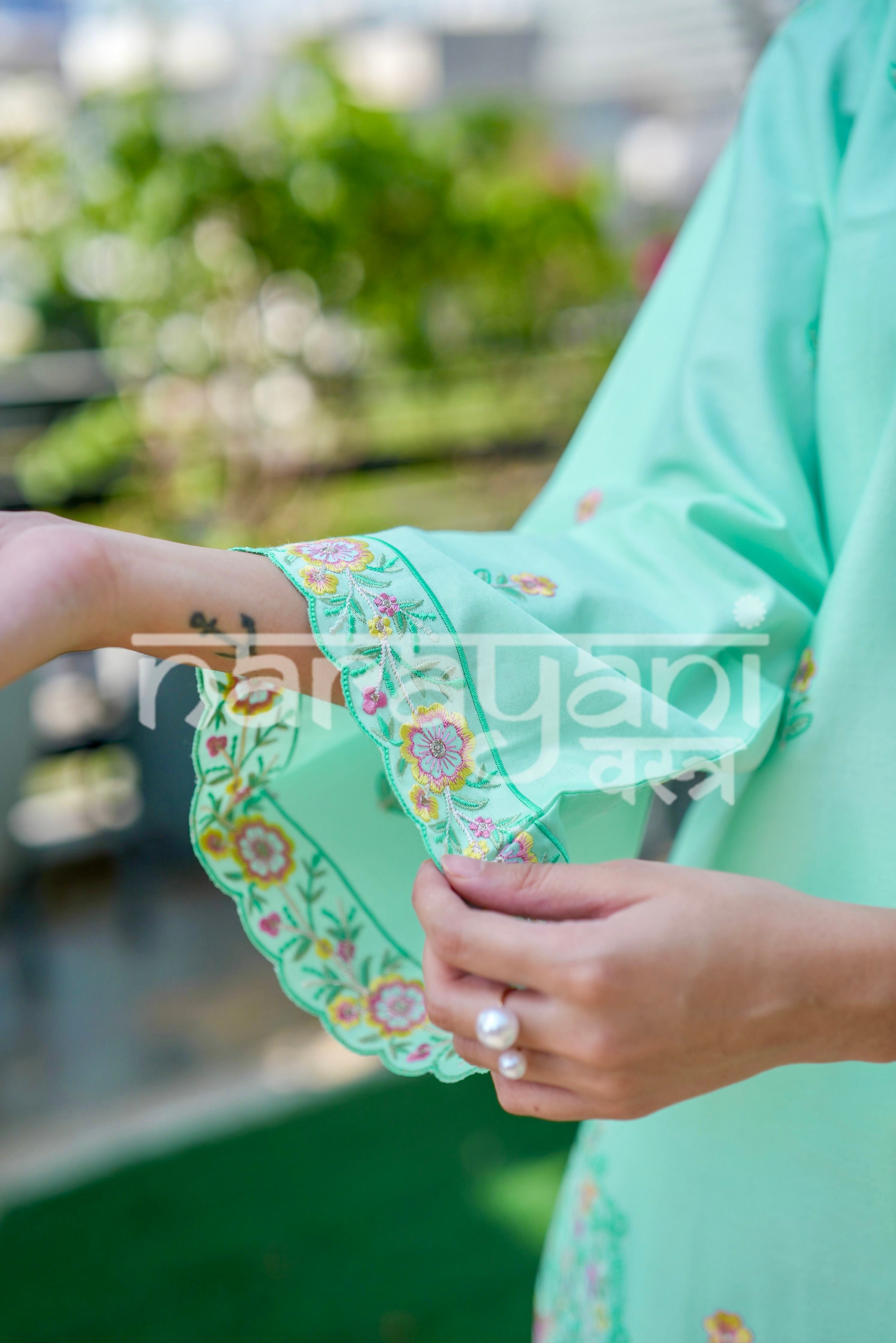 EIRA - Sea Green Embroidered Cotton Co-ord Set