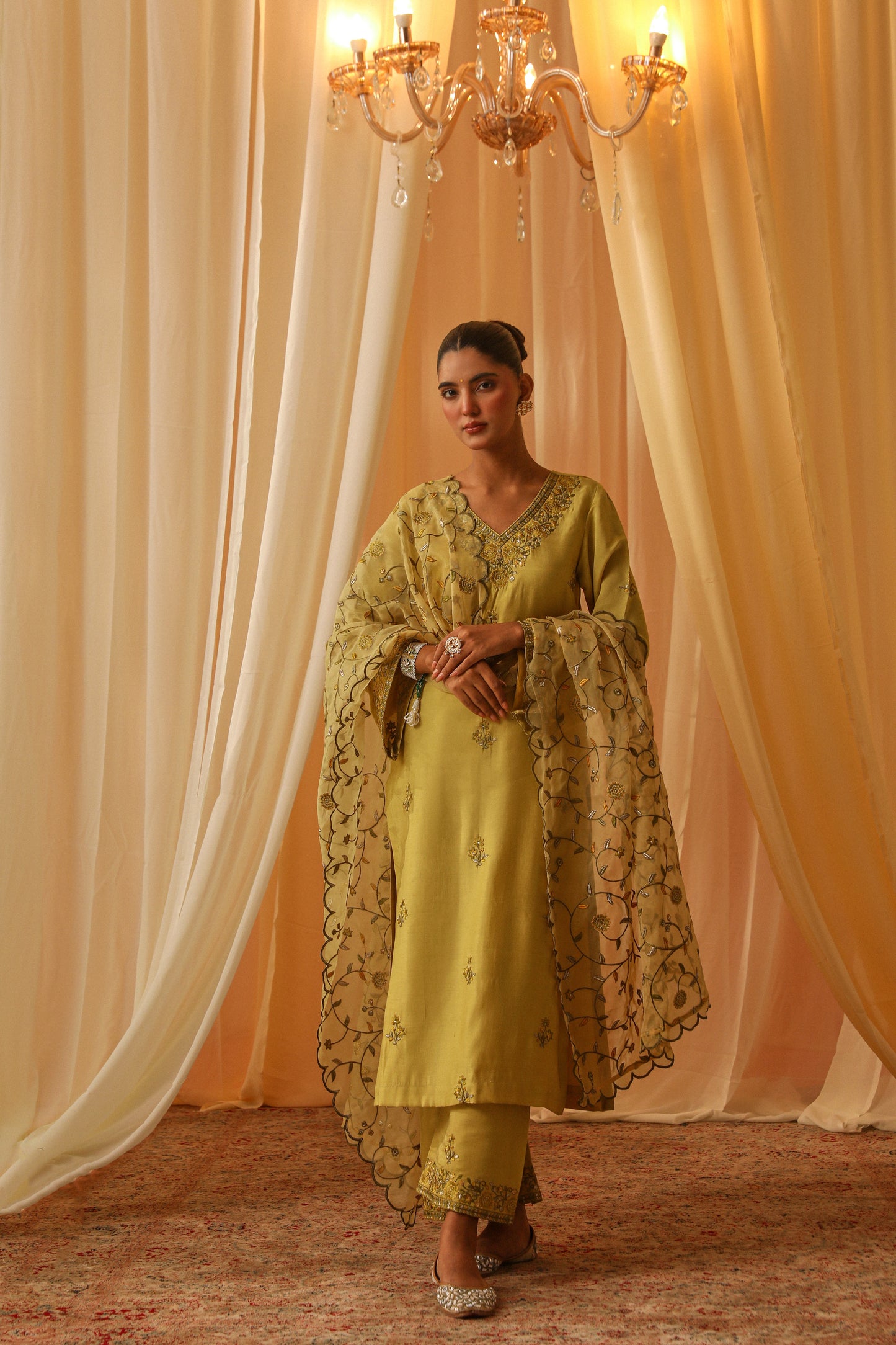 MEERA - Yellow Chanderi Suit Set