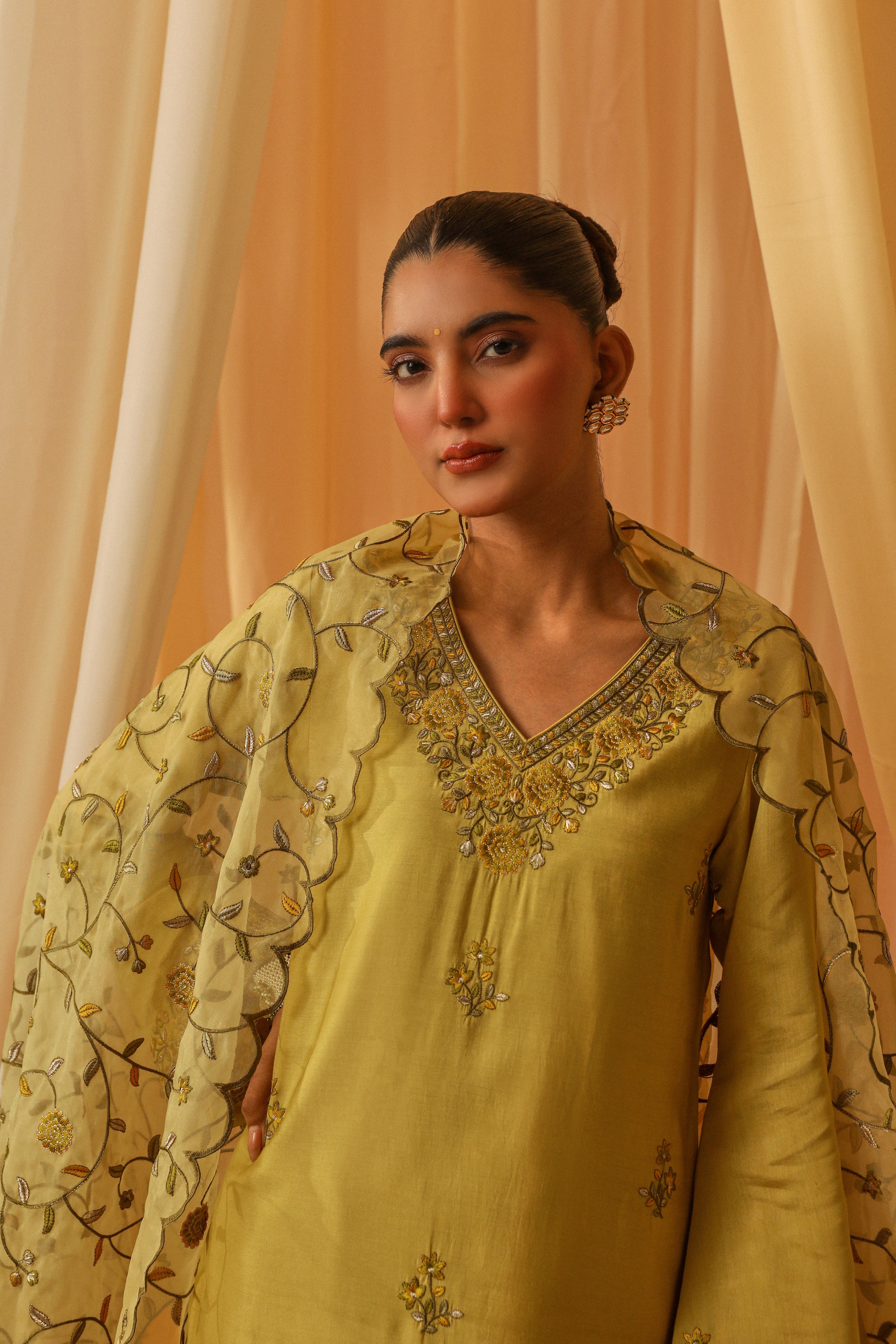MEERA - Yellow Chanderi Suit Set