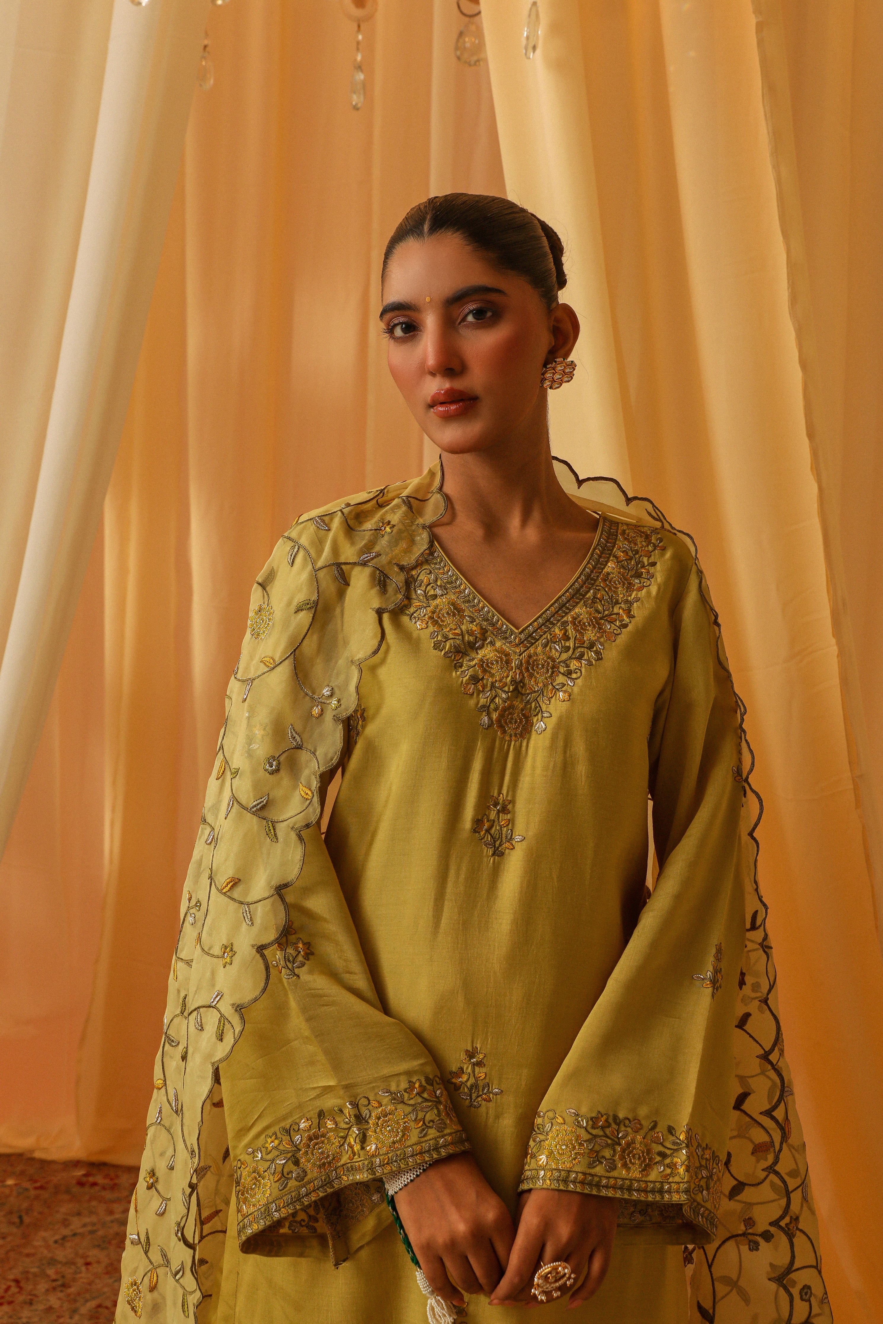 MEERA - Yellow Chanderi Suit Set