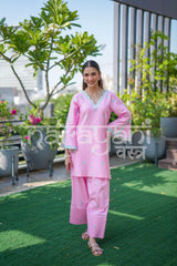 AVEN - Pink Embroidered Cotton Co-ord Set.