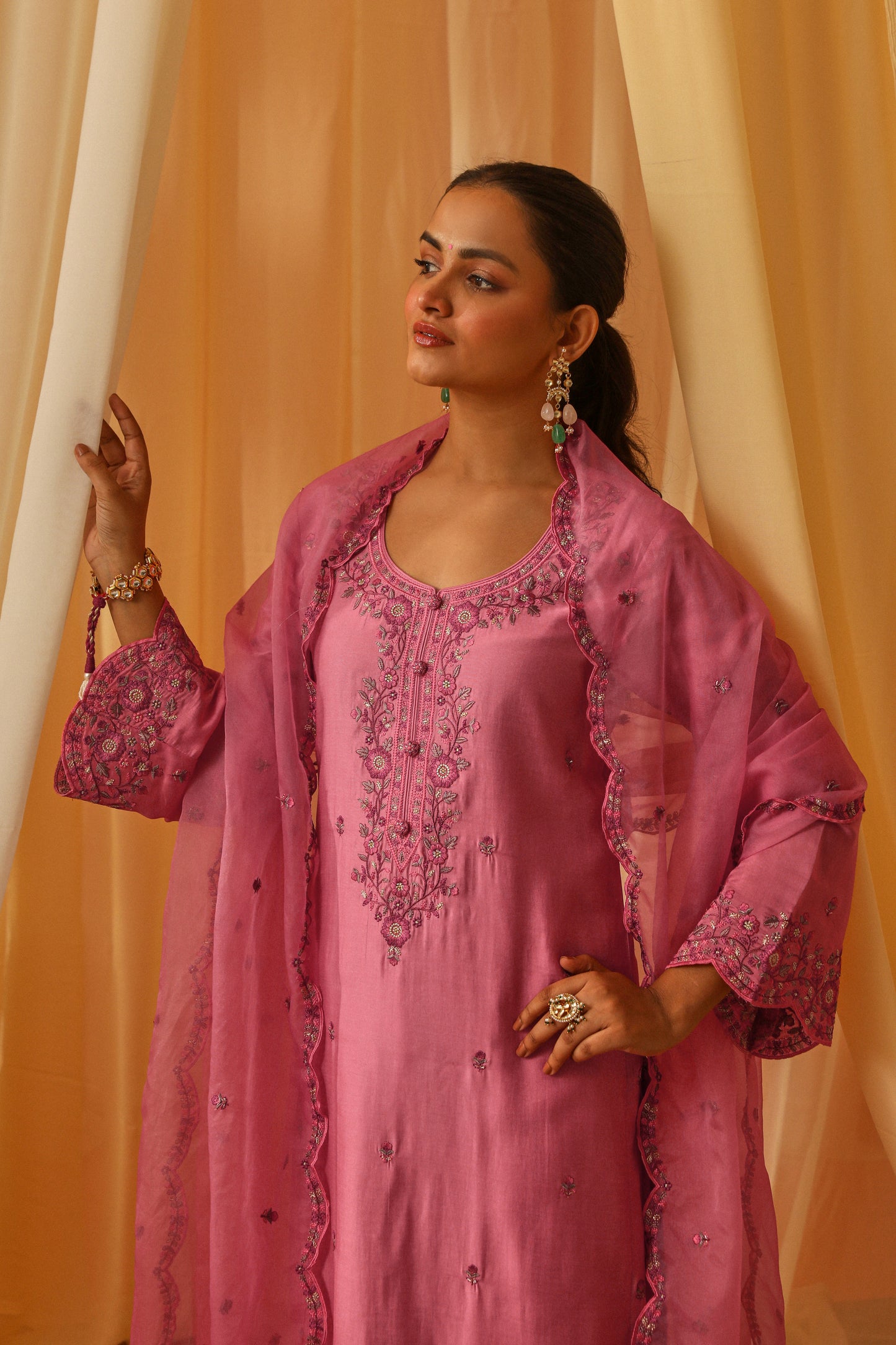 AFSANA - Pink Chanderi Suit Set