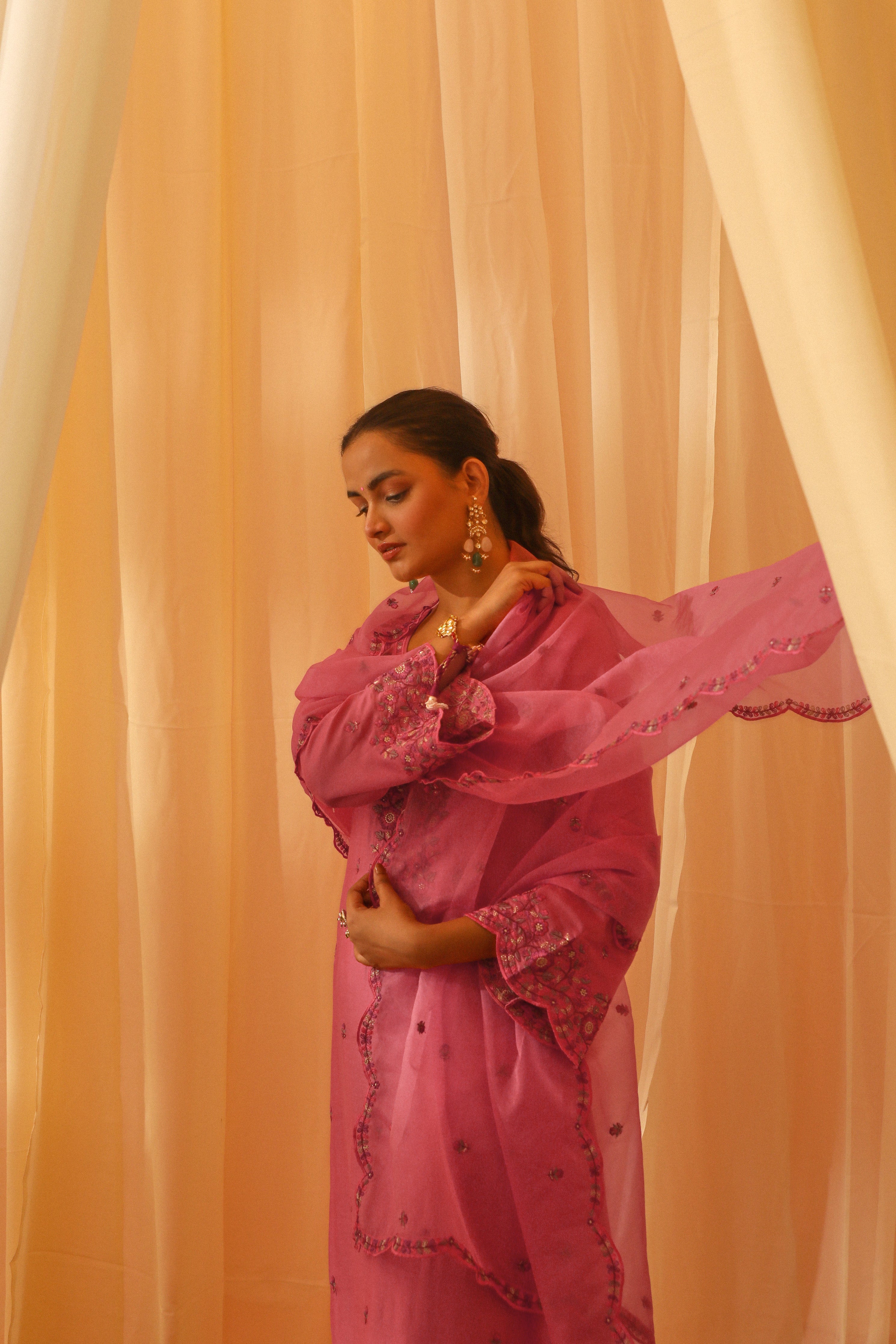 AFSANA - Pink Chanderi Suit Set