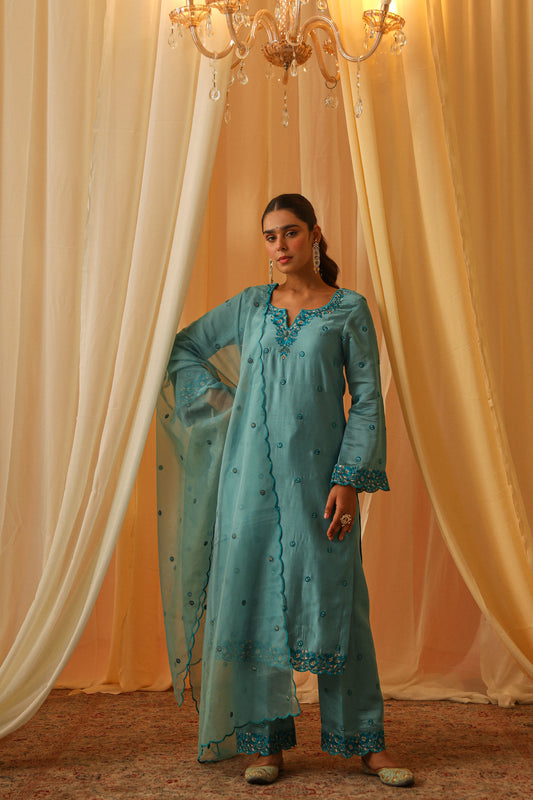 MUNIR - Blue Chanderi Suit Set