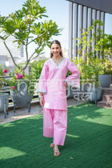 AVEN - Pink Embroidered Cotton Co-ord Set.