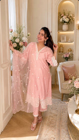 Malvika Raj Bagga in AAROHI - Blush Pink Chanderi A-line Suit Set