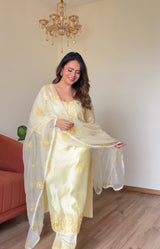 POOJA (@thefashionchauvinst) SAMIYA - Lime Yellow Chanderi Suit Set